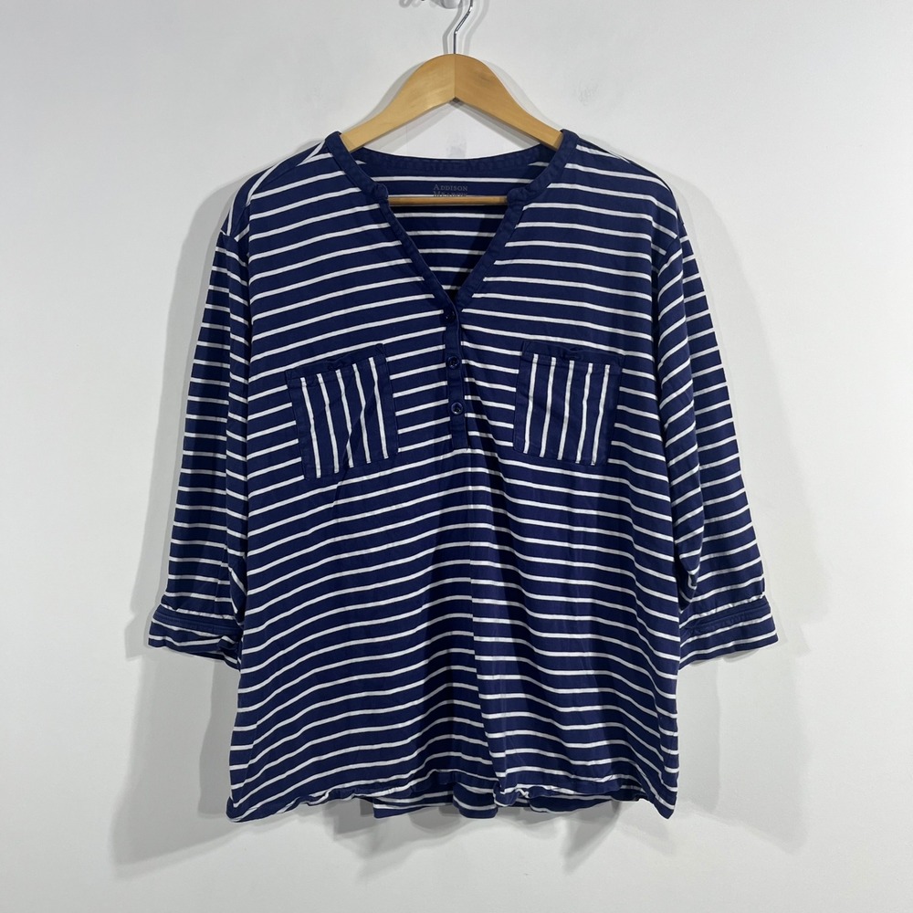 Addison Meadow Nautical Fisherman Preppy Striped Henley‎ Top Womens 1x Coastal